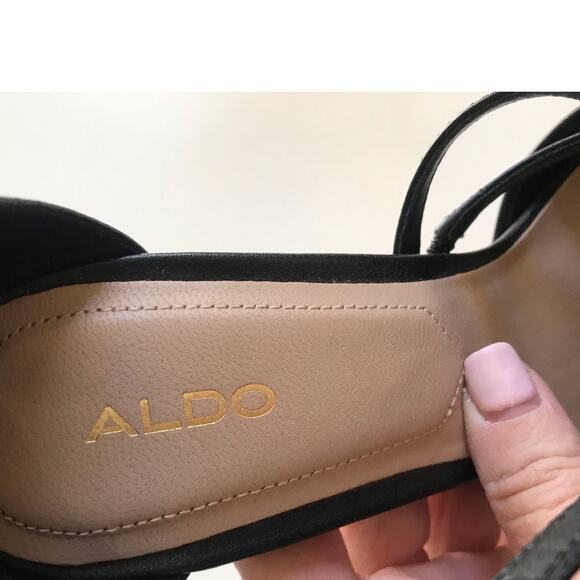 Aldo Black Strappy Shoes Heels Sandals Size 7 Torga EUC Women's Closed Toe - Picture 10 of 16